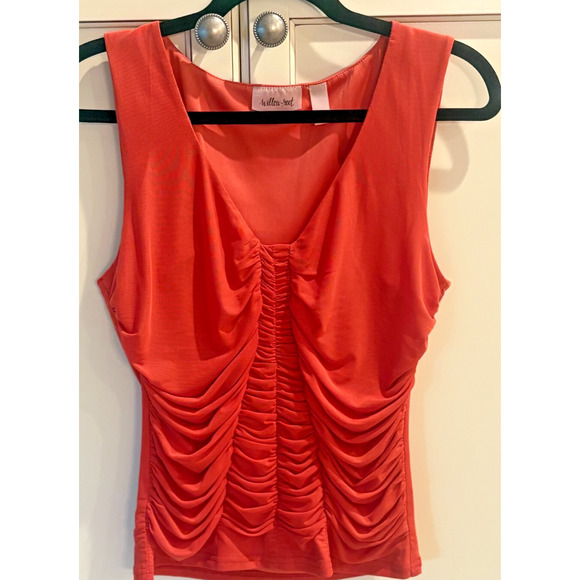 Willow & Root Women's Orange Ruched V-Neck Sleeveless Top Size Small 2-6 - Picture 2 of 4